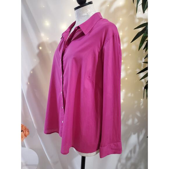 Nic+Zoe Cotton Button Up Blouse Shirt Womens Plus Size 1X Hot Pink Poplin Career - Picture 2 of 10